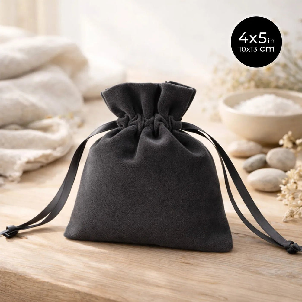 Velvet Rose Drawstring Pouch – Anthracite – 4" × 5" (10 × 13 cm) - Pamusan.com