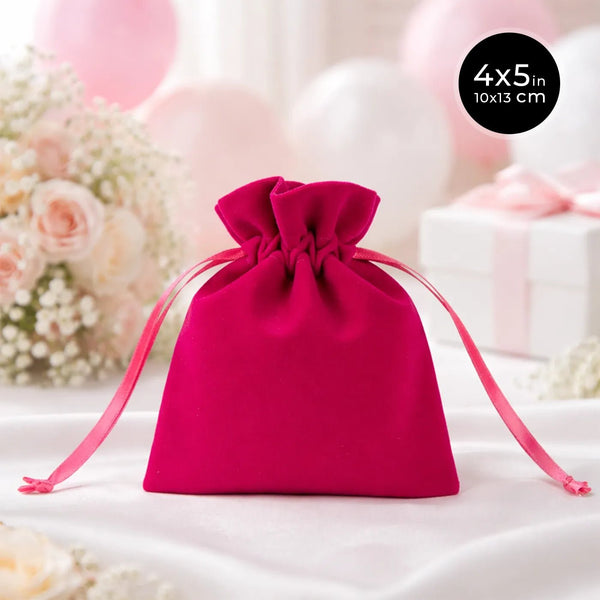 Velvet Rose Drawstring Pouch – Fuchsia – 4" × 5" (10 × 13 cm) - Pamusan.com