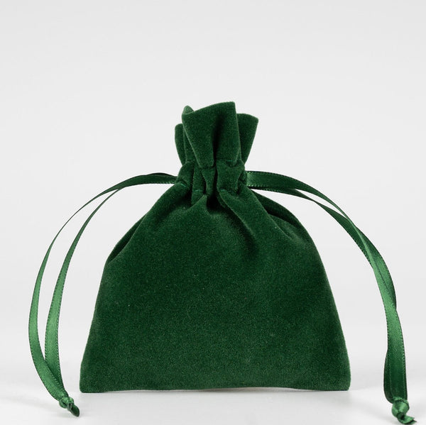 Velvet Rose Drawstring Pouch – Green – 4" × 5" (10 × 13 cm) - Pamusan.com