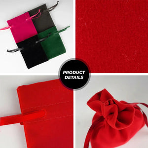 Velvet Rose Drawstring Pouch – Red – 4" × 5" (10 × 13 cm) - Pamusan.com