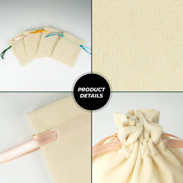 Velvet Rose Drawstring Pouch with Blush Pink Ribbon – 4" × 5" (10 × 13 cm) - Pamusan.com