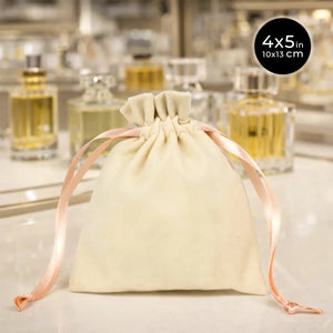 Velvet Rose Drawstring Pouch with Blush Pink Ribbon – 4" × 5" (10 × 13 cm) - Pamusan.com