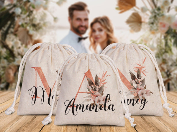 Wedding Pouch Bags, Bachelorette Party Drawstring Pouches – Personalized Bridal Cotton Bags - Pamusan.com