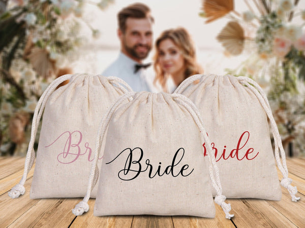 Wedding Pouch Bags, Personalized Bridal Party Drawstring Cotton Bags & Bridesmaid Favor Sacks - Pamusan.com