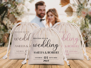 Custom Cotton Drawstring Pouches for Wedding Parties - Personalized Favor Bags - Pamusan.com