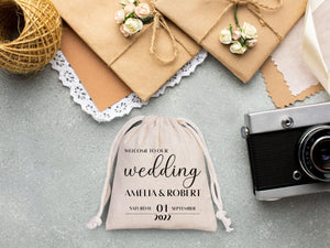 Custom Cotton Drawstring Pouches for Wedding Parties - Personalized Favor Bags - Pamusan.com
