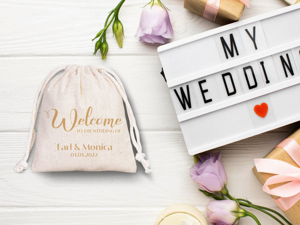 Wedding Welcome Pouch Bags – Personalized Bridal Party Drawstring Cotton Bags & Bridesmaid Gift Sacks - Pamusan.com