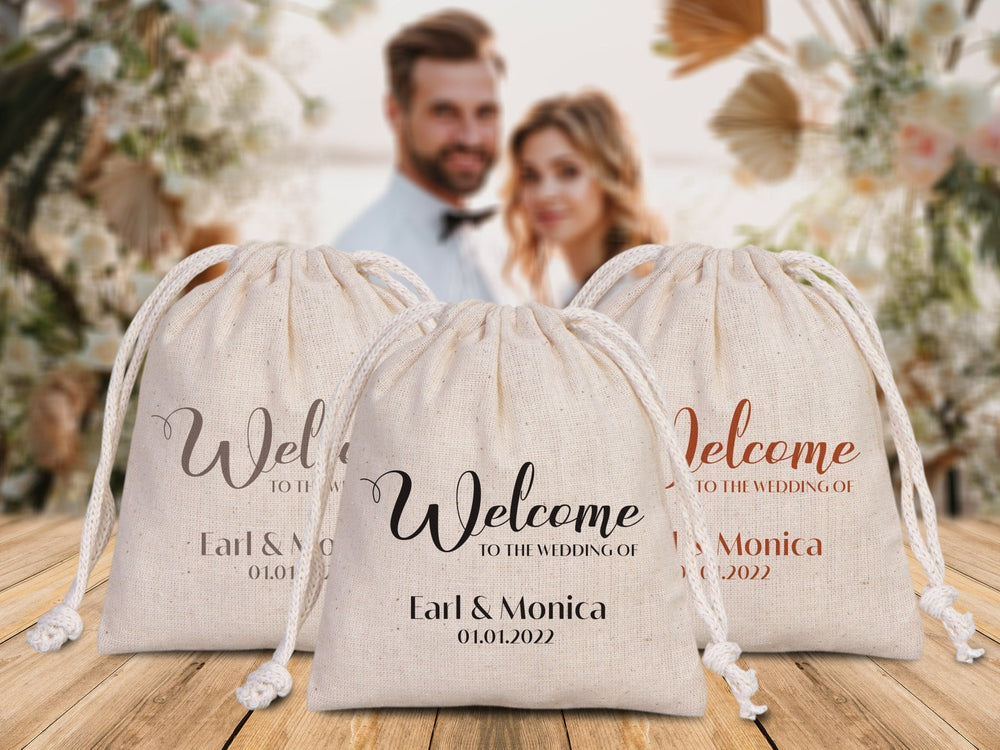 Wedding Welcome Pouch Bags – Personalized Bridal Party Drawstring Cotton Bags & Bridesmaid Gift Sacks - Pamusan.com