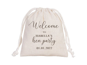 Welcome to the Wedding Pouches, Custom Bridal Party Drawstring Bags – Bridesmaid Cotton Favor Sacks - Pamusan.com