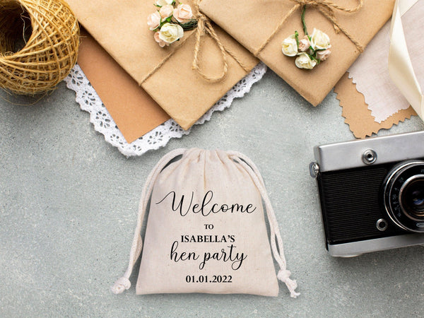 Welcome to the Wedding Pouches, Custom Bridal Party Drawstring Bags – Bridesmaid Cotton Favor Sacks - Pamusan.com