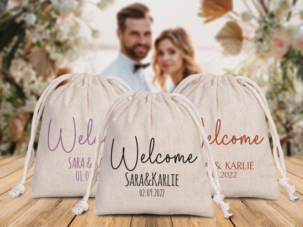 Welcome to the Wedding Pouches – Personalized Cotton Drawstring Bags for Bridal Party & Bridesmaids - Pamusan.com