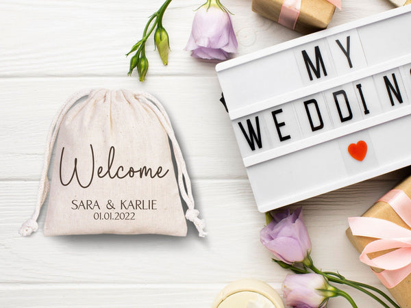 Welcome to the Wedding Pouches – Personalized Cotton Drawstring Bags for Bridal Party & Bridesmaids - Pamusan.com