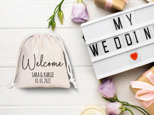 Welcome to the Wedding Pouches – Personalized Cotton Drawstring Bags for Bridal Party & Bridesmaids - Pamusan.com