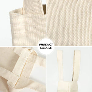 Collage of a beige tote bag with close-up details on a white background