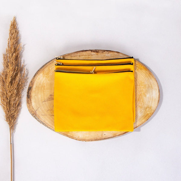 Yellow Cotton Clutch Bag – 8"x6" Reusable Cosmetic Makeup Zipper Pouch - Pamusan.com